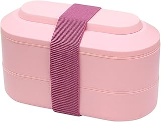 ダブル層フィットネス食事用弁当箱 食器付きランチボックスセット 電子レンジ対応 (ピンク)