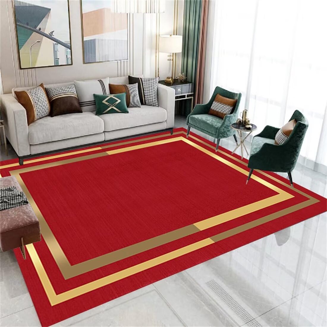 Tapis de salon rouge antidérapant idéal pour réveiller un couloir sombre