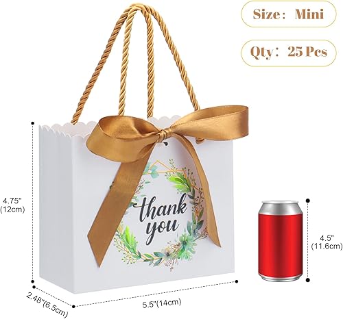 Miniatura 9 de QIELSER Paquete de 25 bolsas pequeñas de regalo de agradecimiento con asas, bolsas de regalo negras de 5.5 x 2.5 x 4.7 pulgadas, mini bolsas de