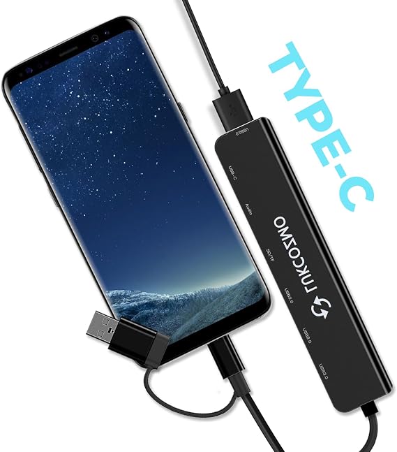 LUKCOZMO USB-C 8-in-1 Hub USB 3.0 SD/TF Audio Mac iPad Dell HP Phones Black