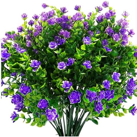 SUPLEAF 8 Bundles Artificial Flowers for Outdoors, UV Resistant Faux Greenery Shrubs for Garden Outdoor Window Box Porch Farmhouse Hanging Planter Home Indoor Festival Decor (Purple) Cover