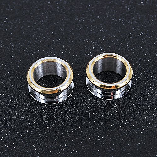 316L Stainless Steel Gold bevel Edge Flesh Ear Tunnel Plug Ear Gauges Expanders Body Jewelry (Gauge=5/8"(16mm))