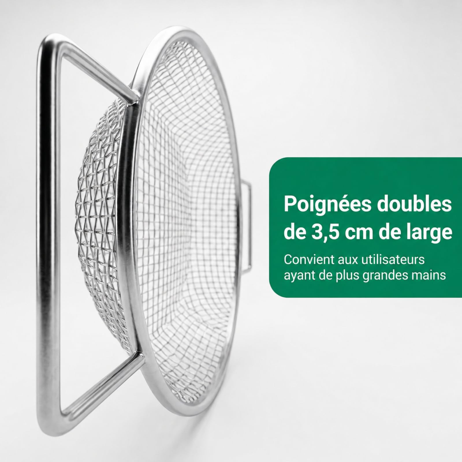 Tamis de jardin - Double poignées de 3,5 cm pour grandes mains - Diamètre : 30 cm - Pour seau de 18 l - Filet en acier galvanisé de 1 mm - Maille de 6 mm - Pour jardin et plantes en pot