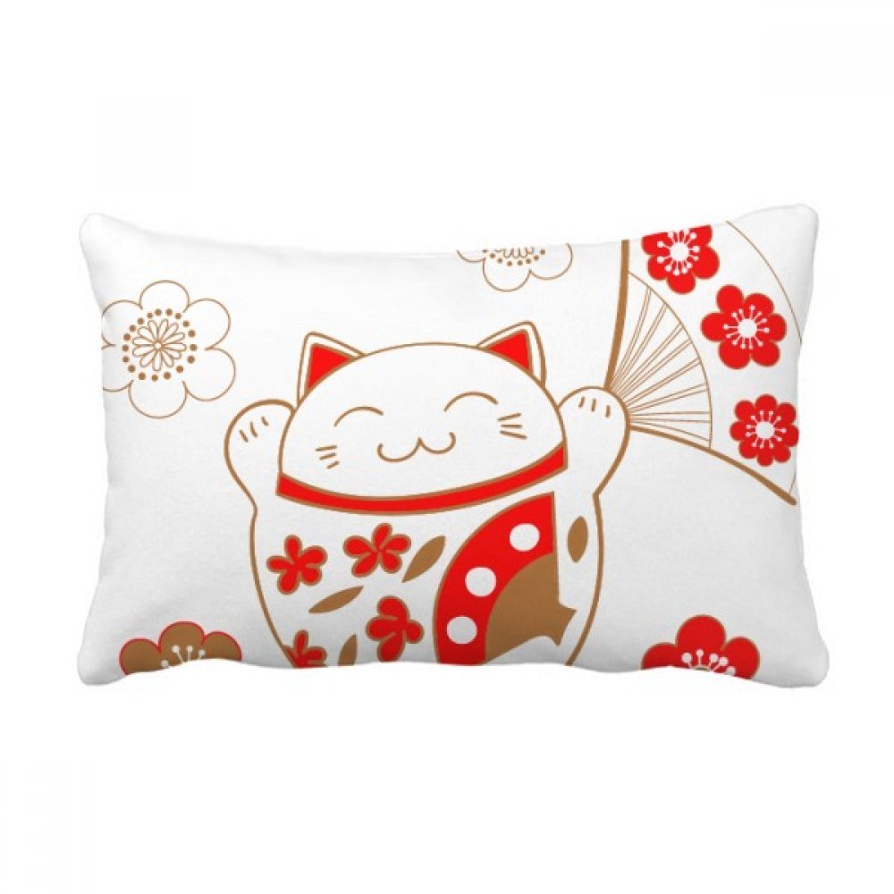 Coussin Japonais Chat de la Fortune et Fleur, Oreiller Lombaire 40x60 cm multicolore pour canapé