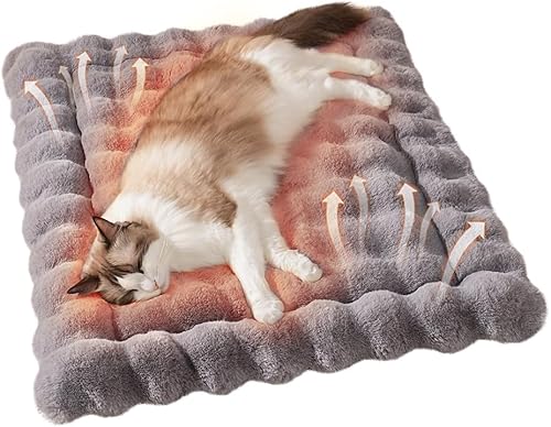 Cama autocalentable para gatos, alfombrilla de felpa de piel sintética para mascotas con parte inferior antideslizante, almohadilla térmica ultra