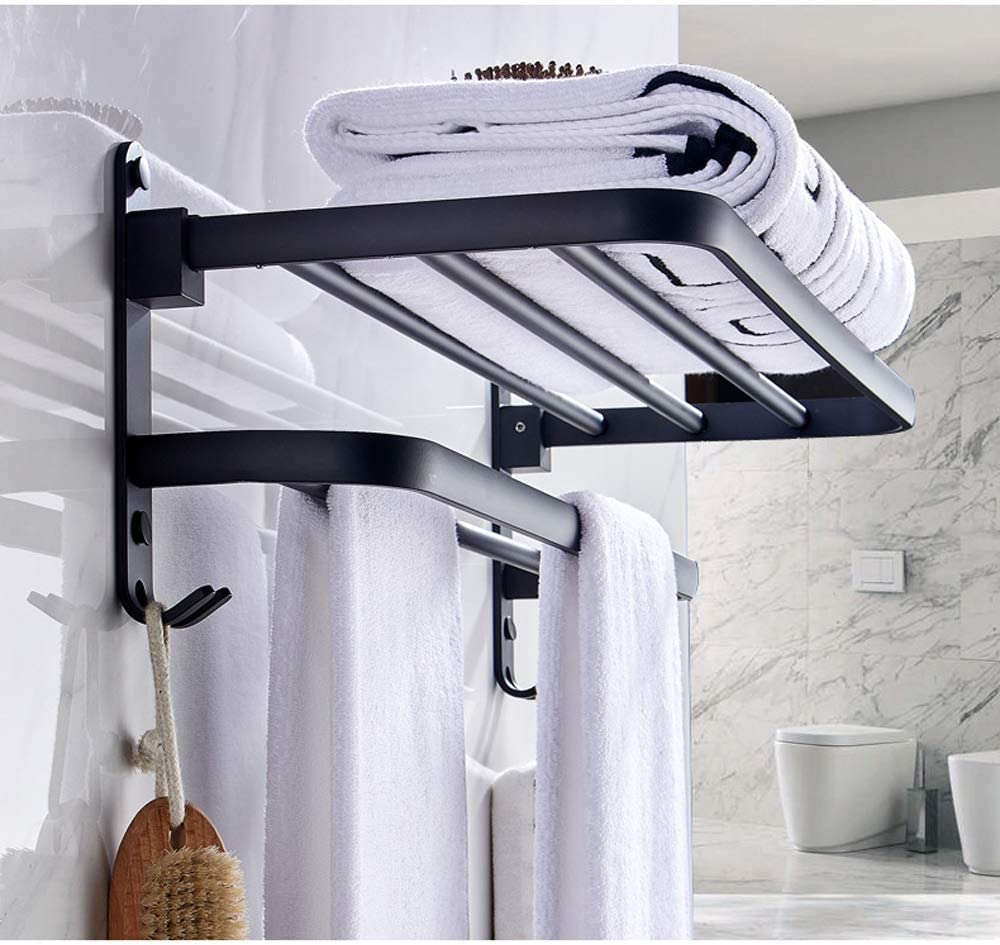 MEFOOGE Bathroom Towel Rack Towel Bar Bathroom Space Aluminum Towel Rack Black Towel Holder Foldable Fixed Towel Holderbathroom Shelf Towel Holder Towel Rail