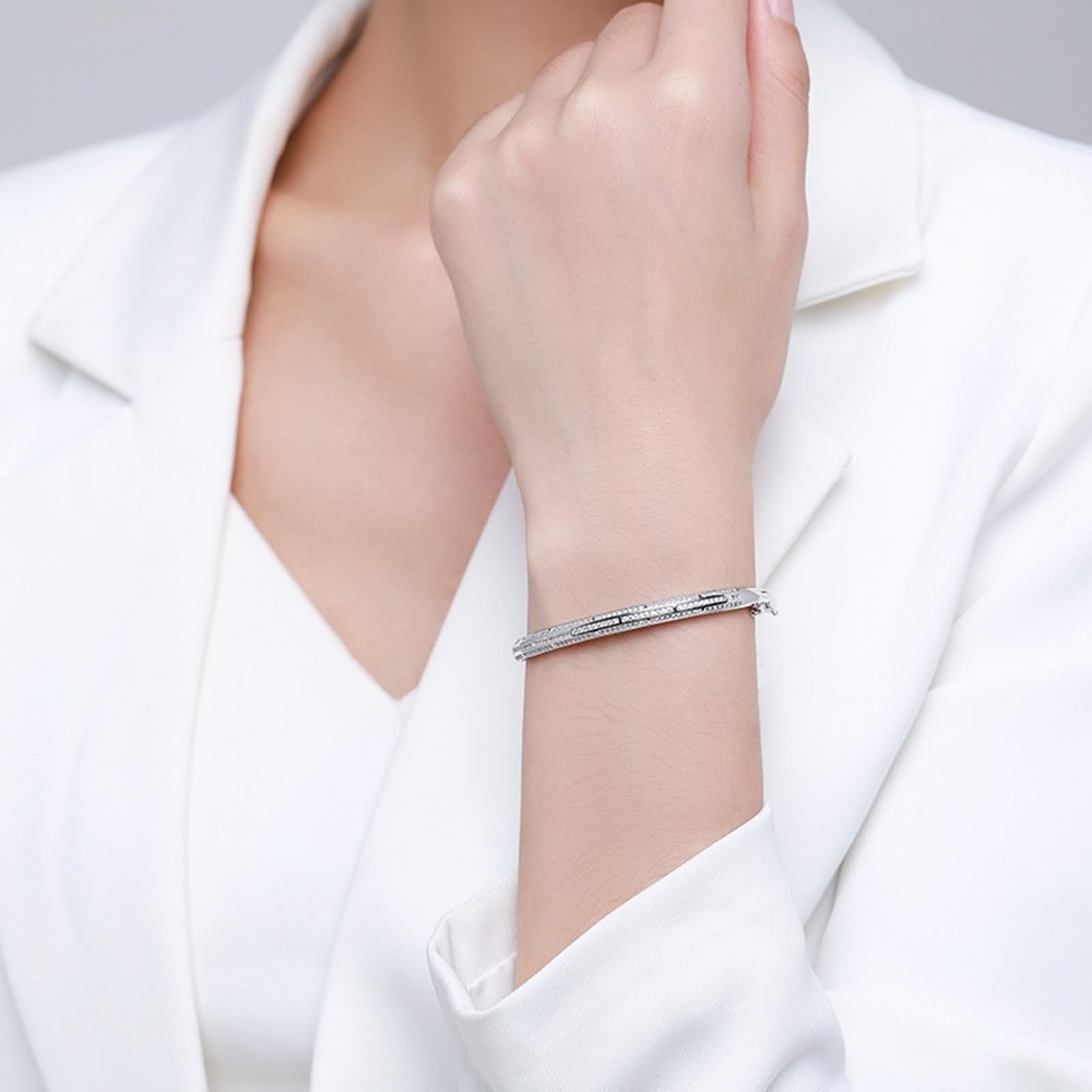 Pulsera de novia, pulsera para mujer, elegante, brillante, con moissanita, oro blanco y platino 950