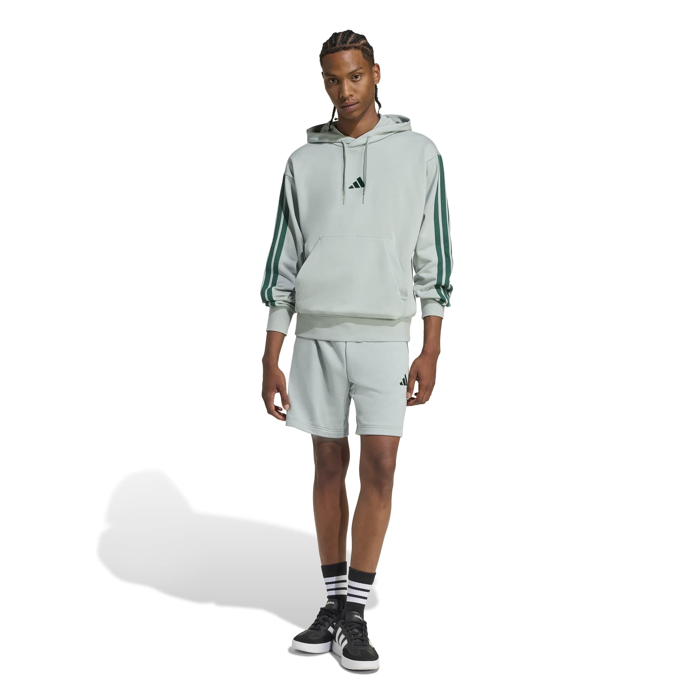 adidas Homme Essential Three Stripes French Terry Short, Wonder Sage/Collegiate Green, L