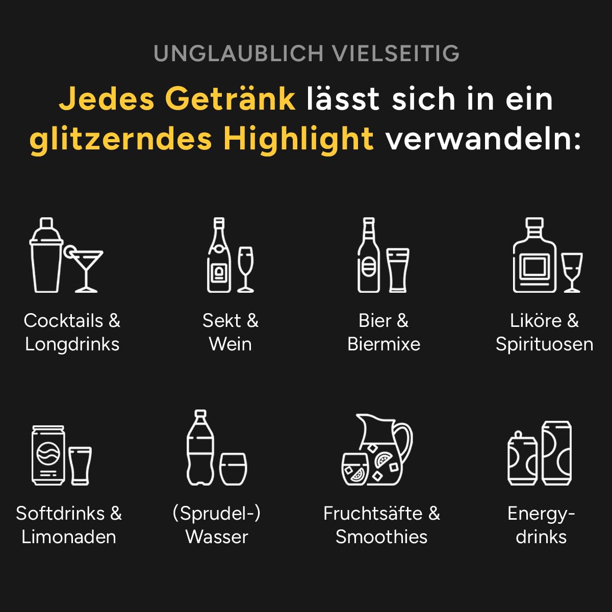 Glytter Glitzerpulver INTENSE Gold Rush für Getränke, trinkbares geschmacksneutrales Glitzerpulver für 1000 Getränke MADE IN GERMANY