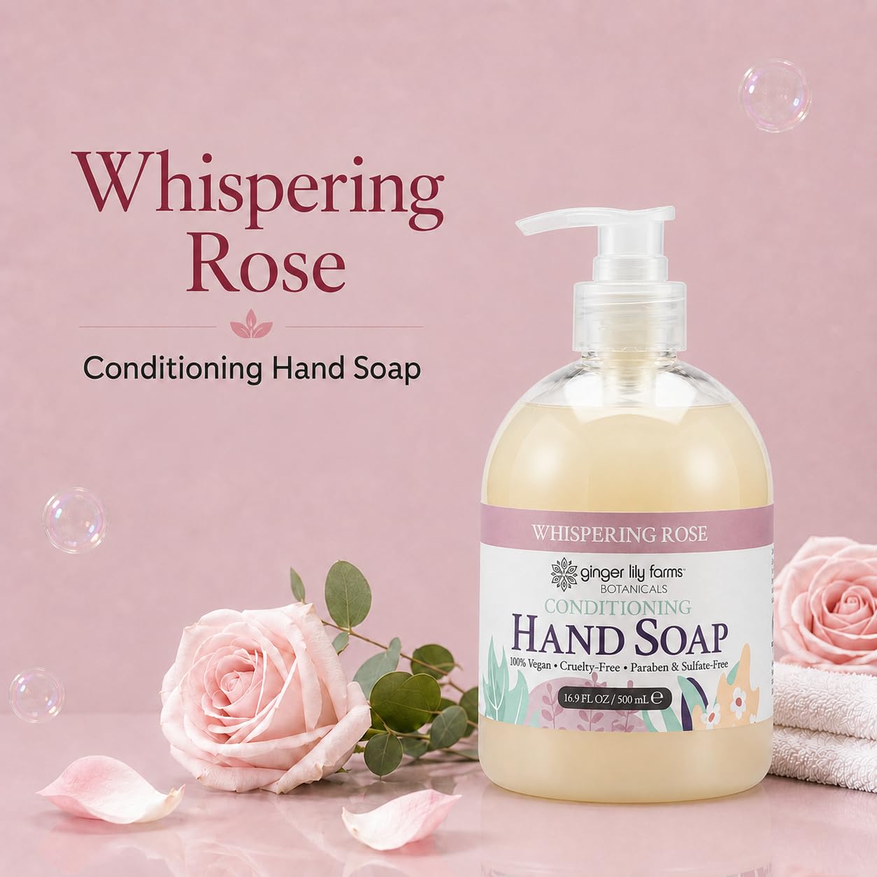 Ginger Lily Farms Botanicals Hand Soap, 16.9oz, Whispering Rose image 3