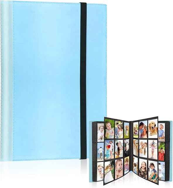 360 Pockets Photo Album Photocard Holder Book Album Compatible with Mini Film 3 Inch Photo Paper Space for Polaroid Pictures, Trading Cards, Instant Camera Picture (24 x 30cm Blu/Pink/Grey)