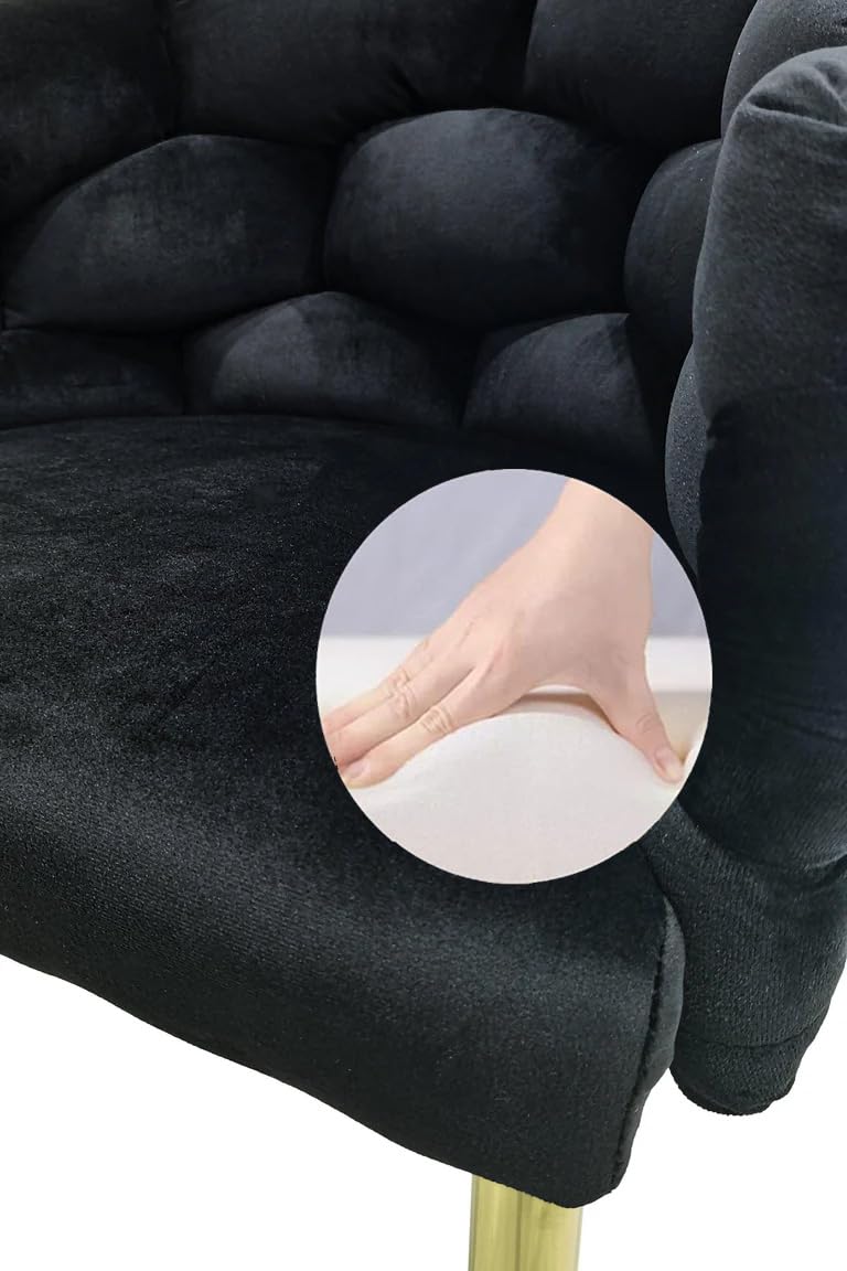 POLTRONA IN VELLUTO PER SOGGIORNO O SALA DA PRANZO, SEDIA IN VELLUTO LUSSUOSA GAMBE IN ORO (Nero)