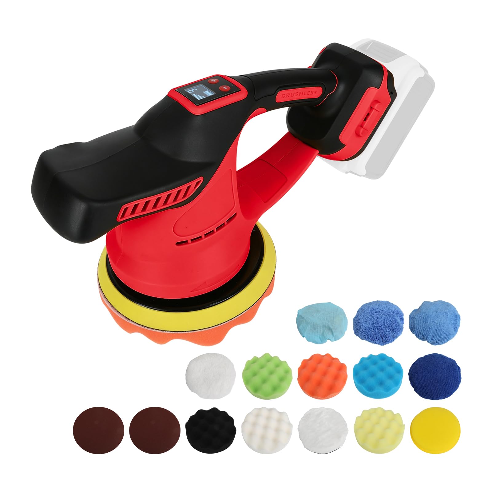 Maszyna do polerowania samochodu do Makita, 18 V, bezszczotkowa polerka samochodowa 18 cm, polerka mimośrodowa z 6-stopniową prędkością do 6000 obr./min, do polerowania, woskowania, przygotowania