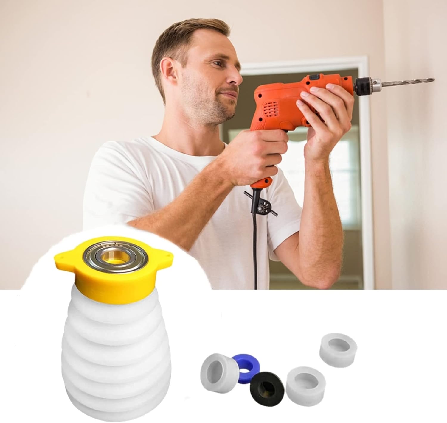 Drill Dust Collector,Electric Drill Dust Cover Collector,Silicone Electric Hammer Dustproof Cover,with 5 Sealing Rings,Electric Drill Power Tool Accessories,for Electric Hammer Drill(for 150mm drill)