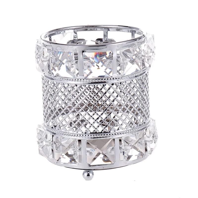 Home Decor Storage Cup Holder Organizer - Style Crystal Pen Holder Makeup Brush Eyebrow Pencil Storage Box - Silver