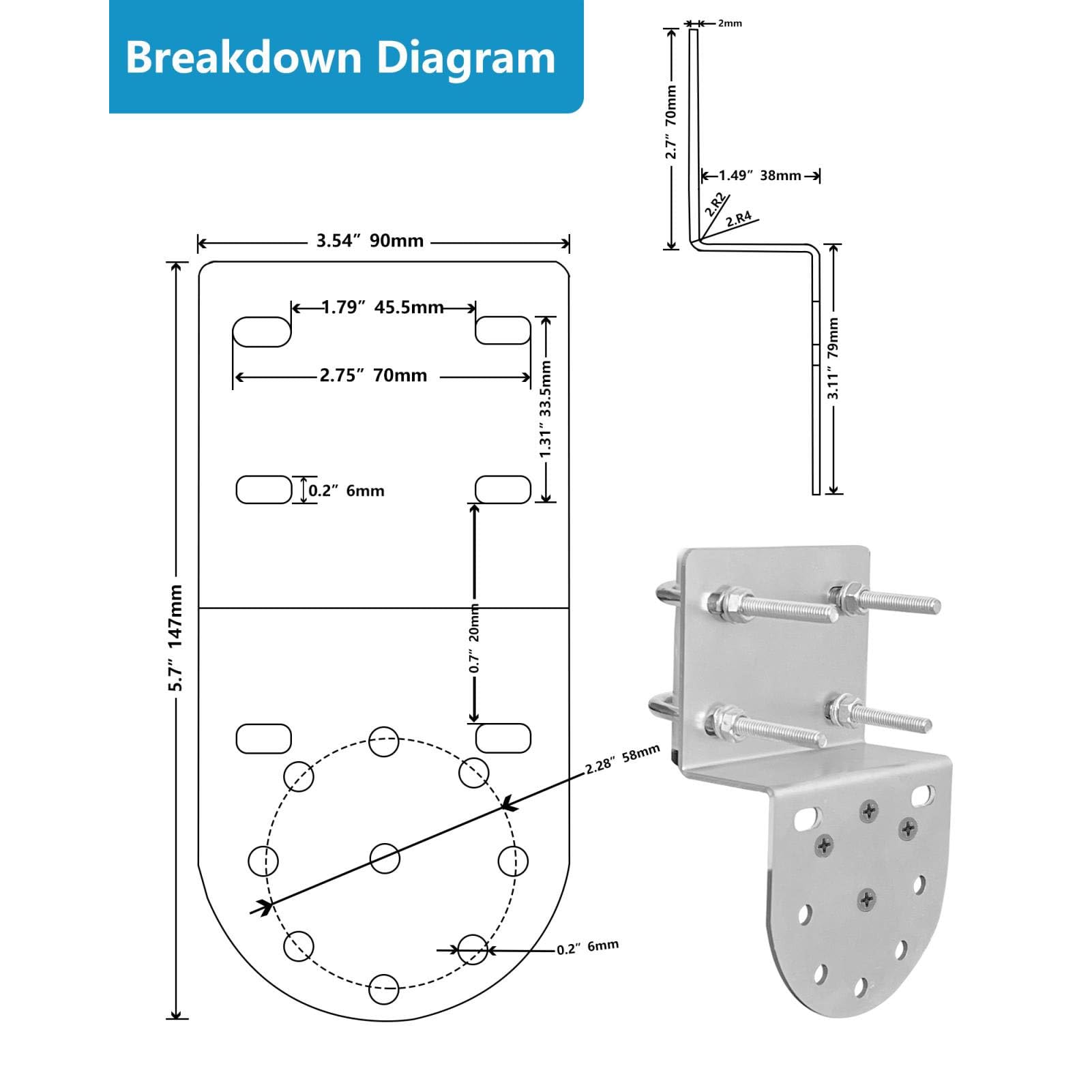 Generic Kit di Installazione su Palo Dell'antenna per Montaggio a Parete per Parabola Rettangolare V2 e Antenne Esterne Standard