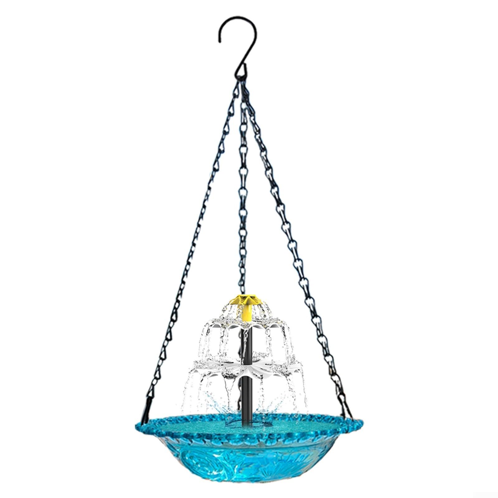 Solar Bird Bath with Fountain – Hanging Metal & Plastic Bird Feeder for Garden, Outdoor Wildlife Water Basin, Blue, (Blue)