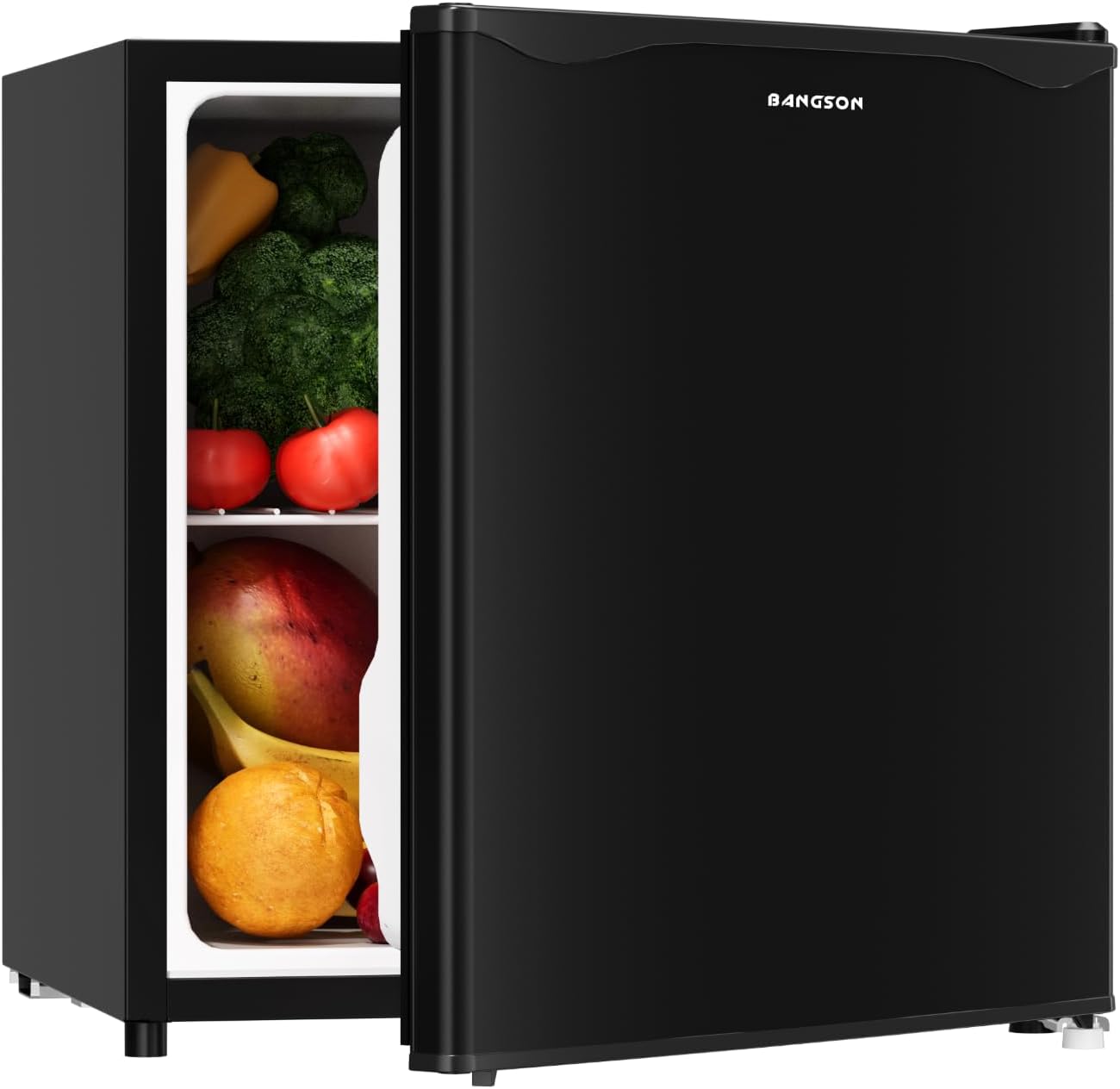 BANGSON 1.6 Cu.Ft Mini Fridge with Freezer, Energy Saving Low Noise Compact Refrigerator for Snacks Drinks Food Storage,Ideal for Office,Dorm,Bedroom,Apartment,Black