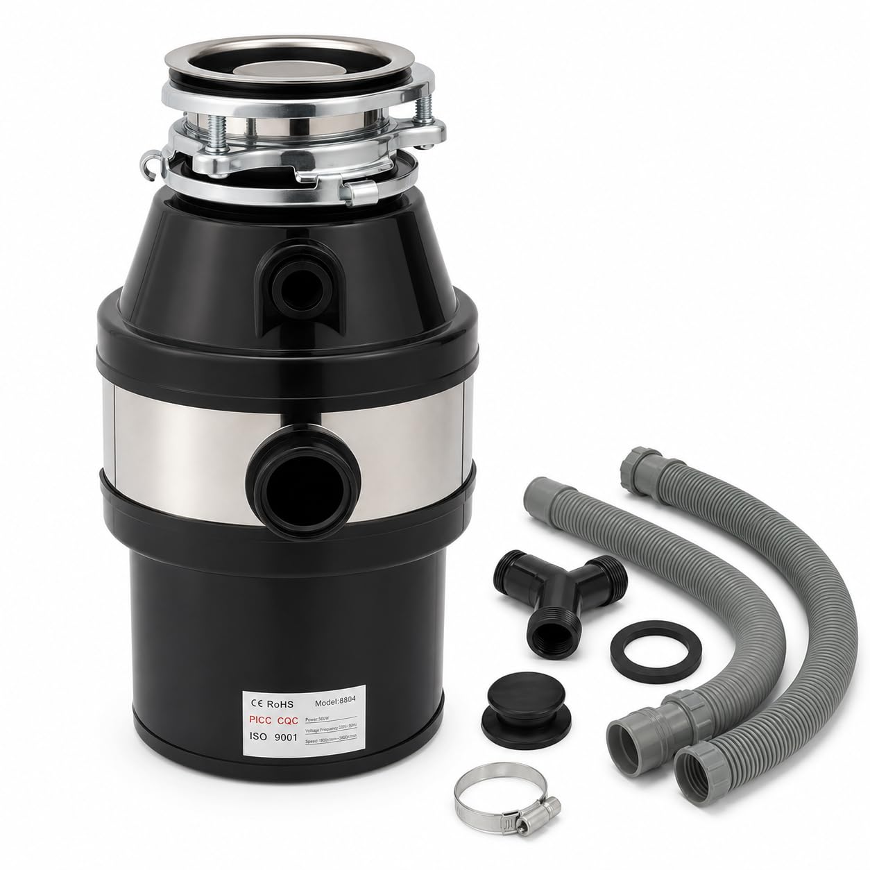 Trituradora de residuos de cocina, 560 W, 0,75 CV, de acero inoxidable, con protección contra sobrecarga y conexión para lavavajillas, cámara de molienda de 1,2 L, velocidad de rotación 1800 – 3400
