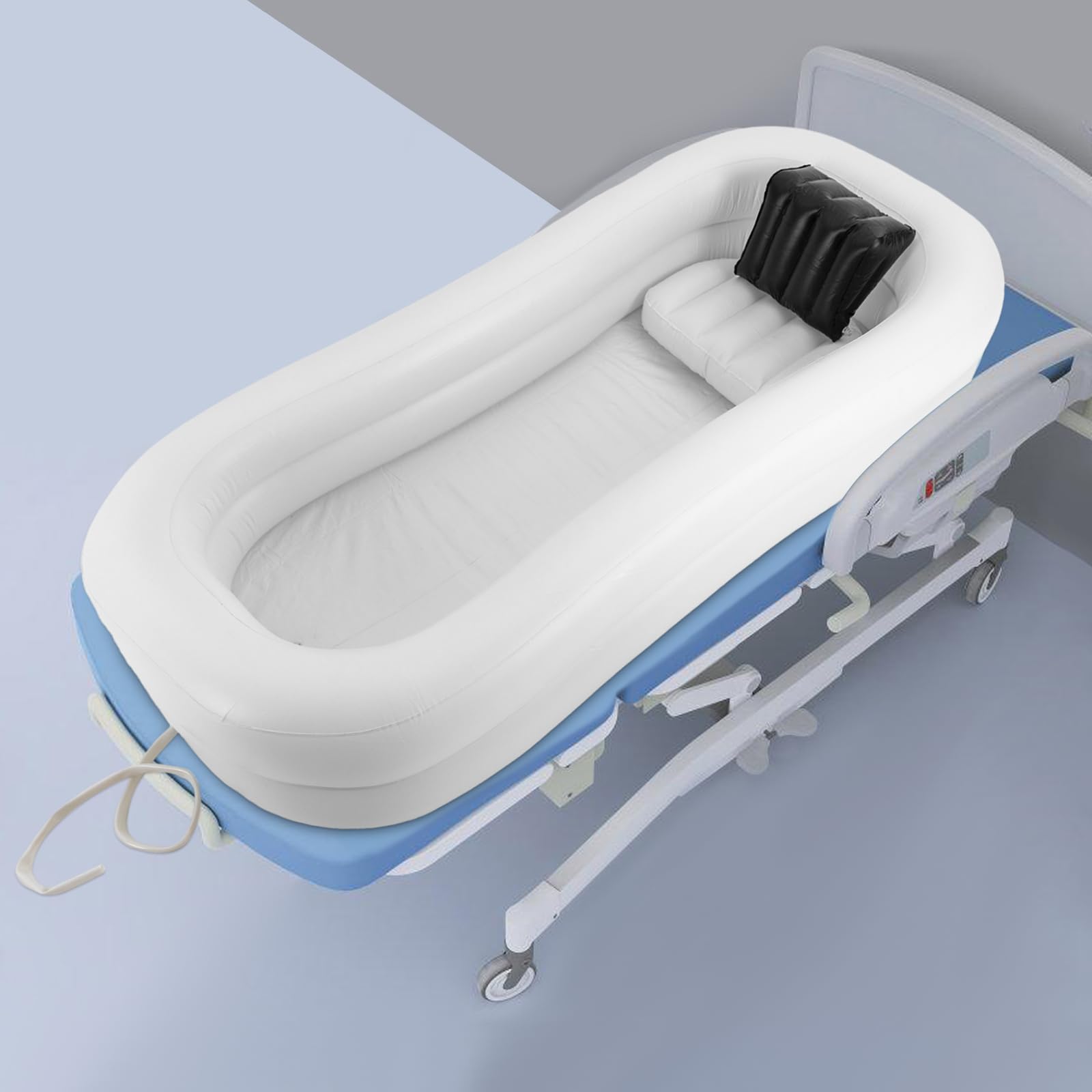 Vasca da bagno gonfiabile pieghevole per adulti, 220 x 100 x 38 cm, in PVC, ideale per la doccia a letto per anziani e con problemi di mobilità