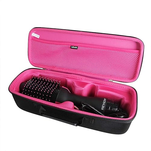 Adada - Funda rígida para secador de pelo Revlon de un solo paso y cepillo de aire caliente (negro+rosa)