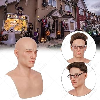 Realistic Human Silicone Head Mask Handmade Realistic Face Mask for Halloween Cosplay Party Costume Masquerade Props