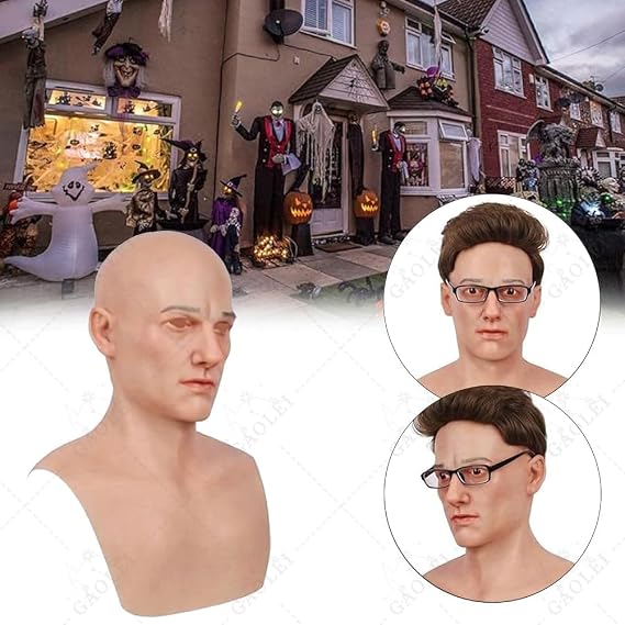 Realistic Human Silicone Head Mask Handmade Realistic Face Mask for Halloween Cosplay Party Costume Masquerade Props