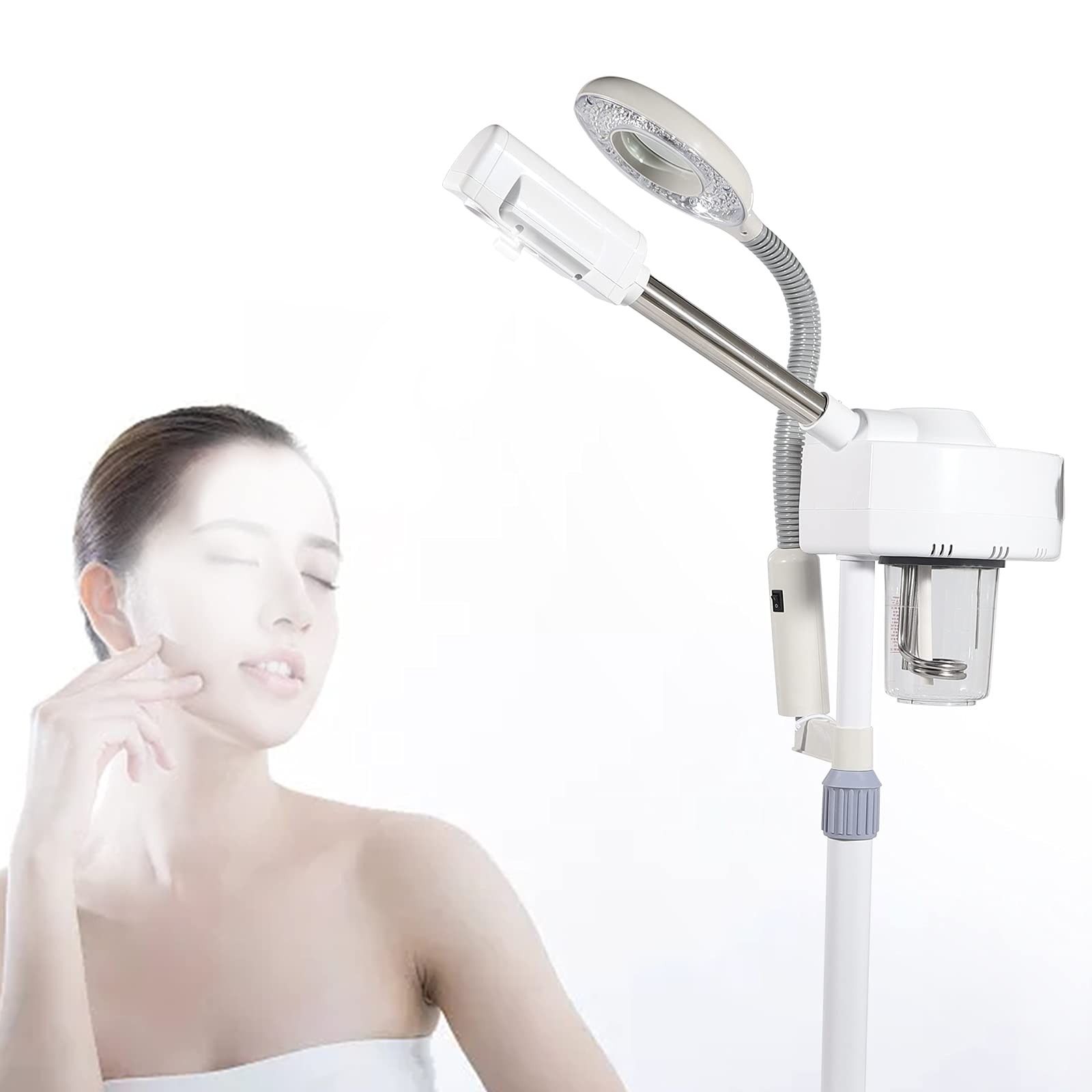Vaporizador facial 2 en 1, 750 W, 220 V, 360 °, lupa giratoria, vaporizador para sauna facial, humidificador para casa y salón de belleza, estudio de belleza