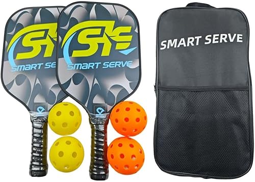 Juego de 2 palas de pickleball de fibra de carbono, alto giro, control y potencia, raquetas de pickleball duraderas y ligeras para adultos, juego de