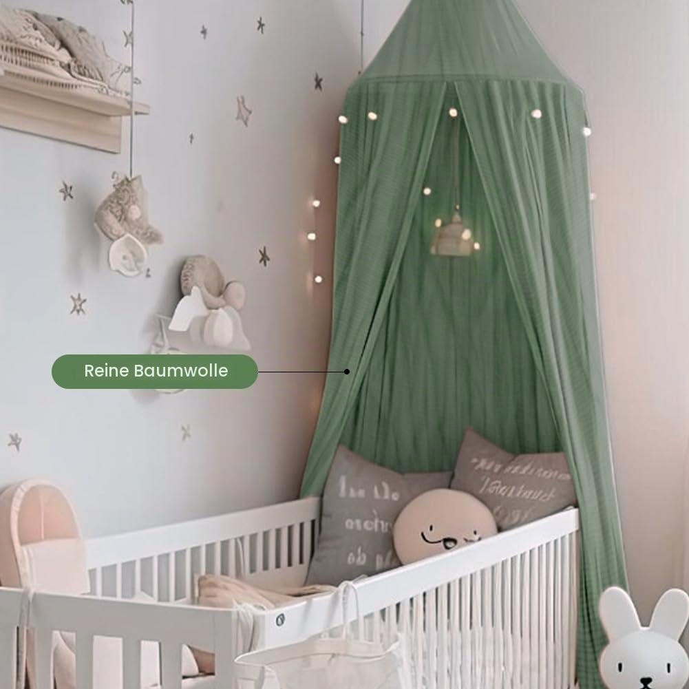 Aolso Betthimmel Babybett, 245x270 cm, Baumwolle, Romantisch, Grün