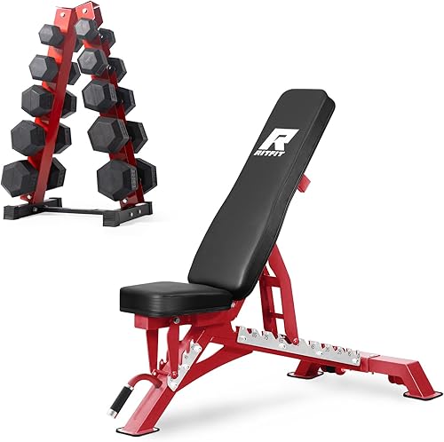 Miniatura 20 de RitFit 5-780LBS Rubber Coated Hex Dumbbell Weight Set with Rack for Home Gym, Strength Training, Workouts