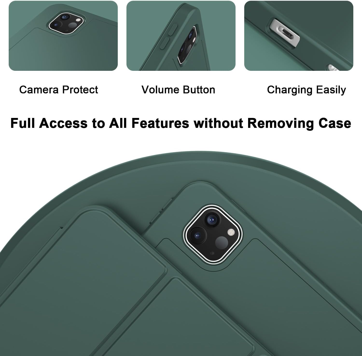 ZryXal New iPad Pro 13 Inch Case (M5) 2025 / (M4) 2024 with Pencil Holder, Smart iPad Case [Support Pencil Pro and Pencil (USB-C)], Support Touch ID and Auto Wake/Sleep (Midnight Green) - Image 3