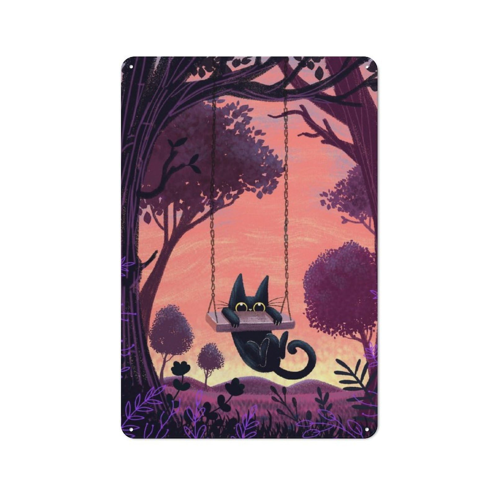 Junmoney Cat On The Swing Printed Metal Sign 30X20cm For Studio Or Craft Room, For Creative-Space Collectors