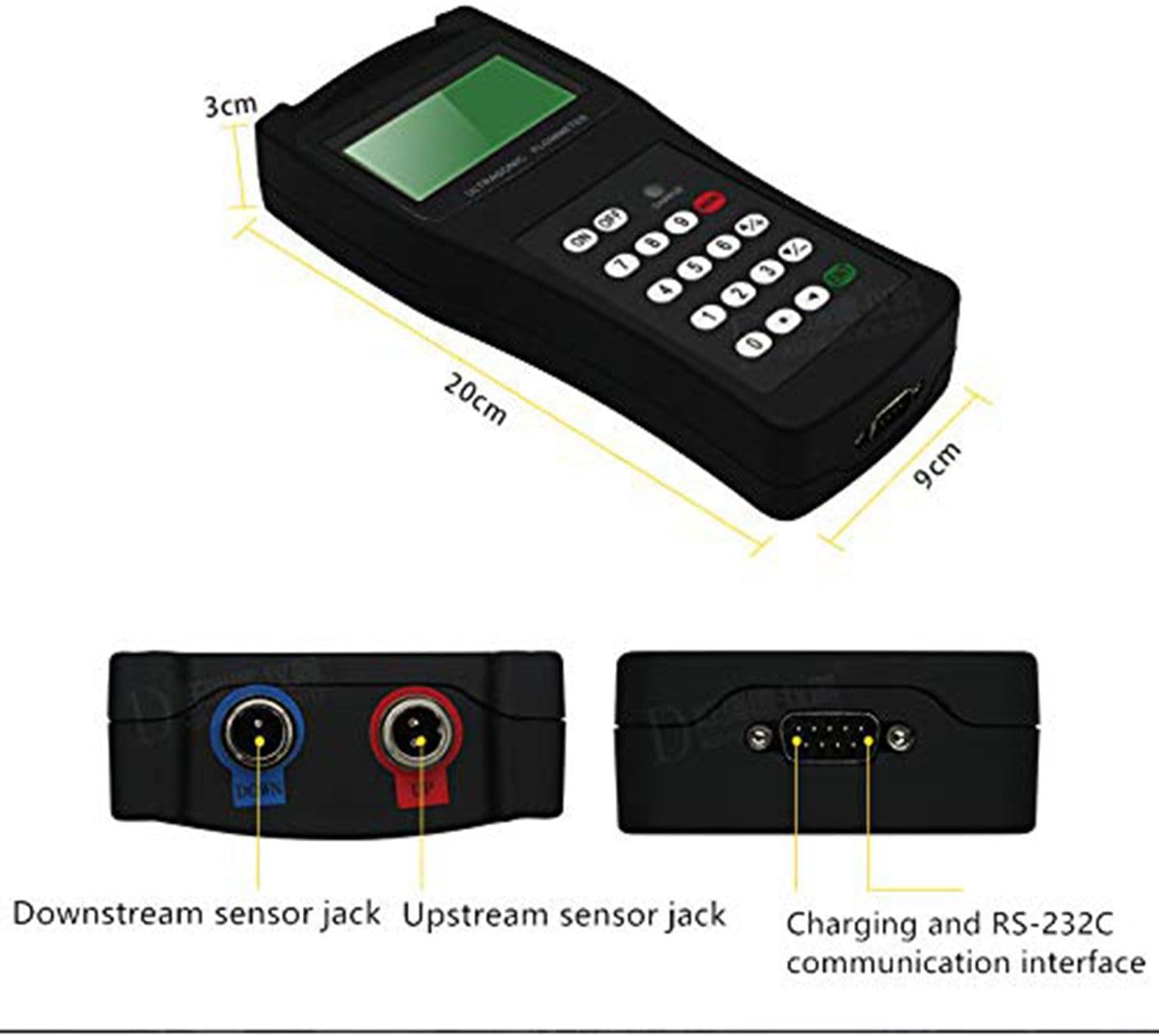 Handheld Ultrasonic Flow Meter Portable Clamp on Flowmeter with Data Output S1/M2/L1 Sensors for Seawater Alcohol Industrial Sewage,M2/DN50-700