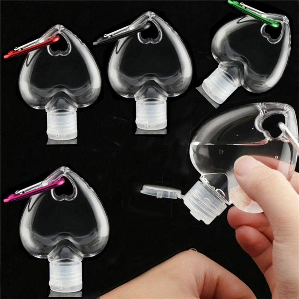 Healthcom 10 Pcs 50ml Clear Empty Refillable Bottles Heart shaped Travel Hand Sanitizer Bottle With Key Ring Hook Flip Cap Reusable Portable Cosmetic Container Hook Keychain Carriers for Liquid Creams : Beauty & Personal Care