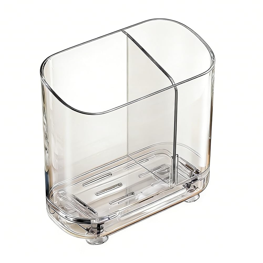 UDSKNV[KSL Transparent Design for Bathroom, Wall-Mount& Countertop Organizer, Toothbrush Holder with Drainage