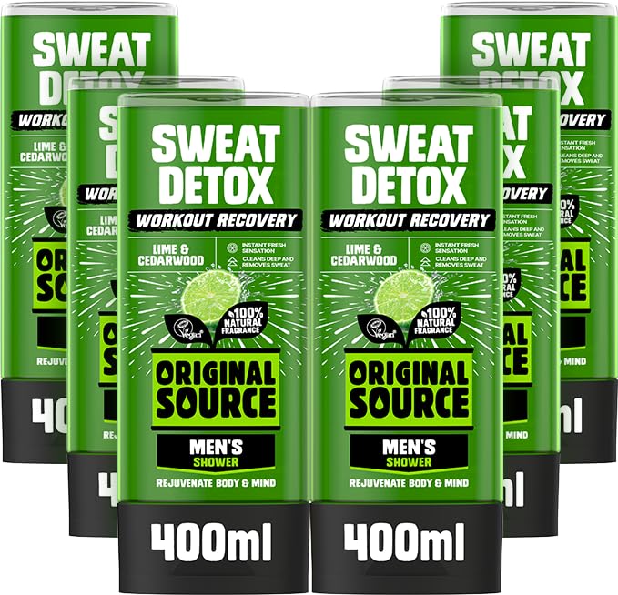 Original Source Mens Workout Recovery Sweat Detox Shower Gel Vegan Shower Gel Paraben Free Body Shower 100% Natural Fragrance Mens Workout Mens Body Wash Multipack of 6 x 400ml