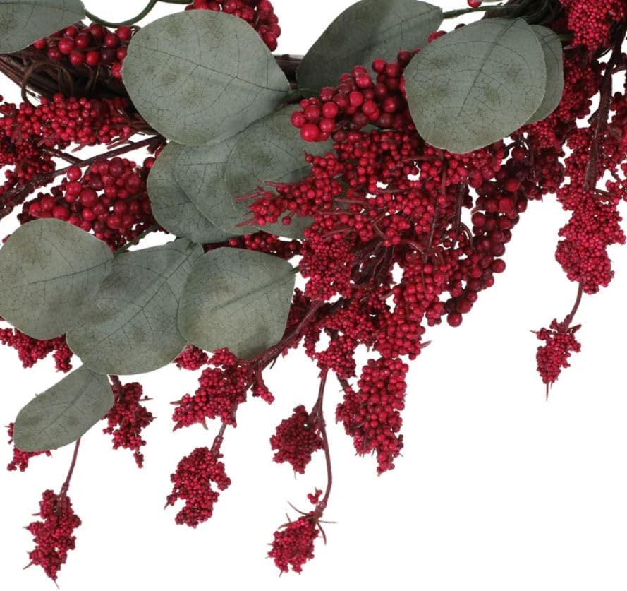 Christmas Artificial Wreaths for Front Door, 25.5" Loveren 25.5" Eucalyptus and Pine Artificial Wreath with Berries for Home Indoor Outdoor Decor (Red) - Image 4