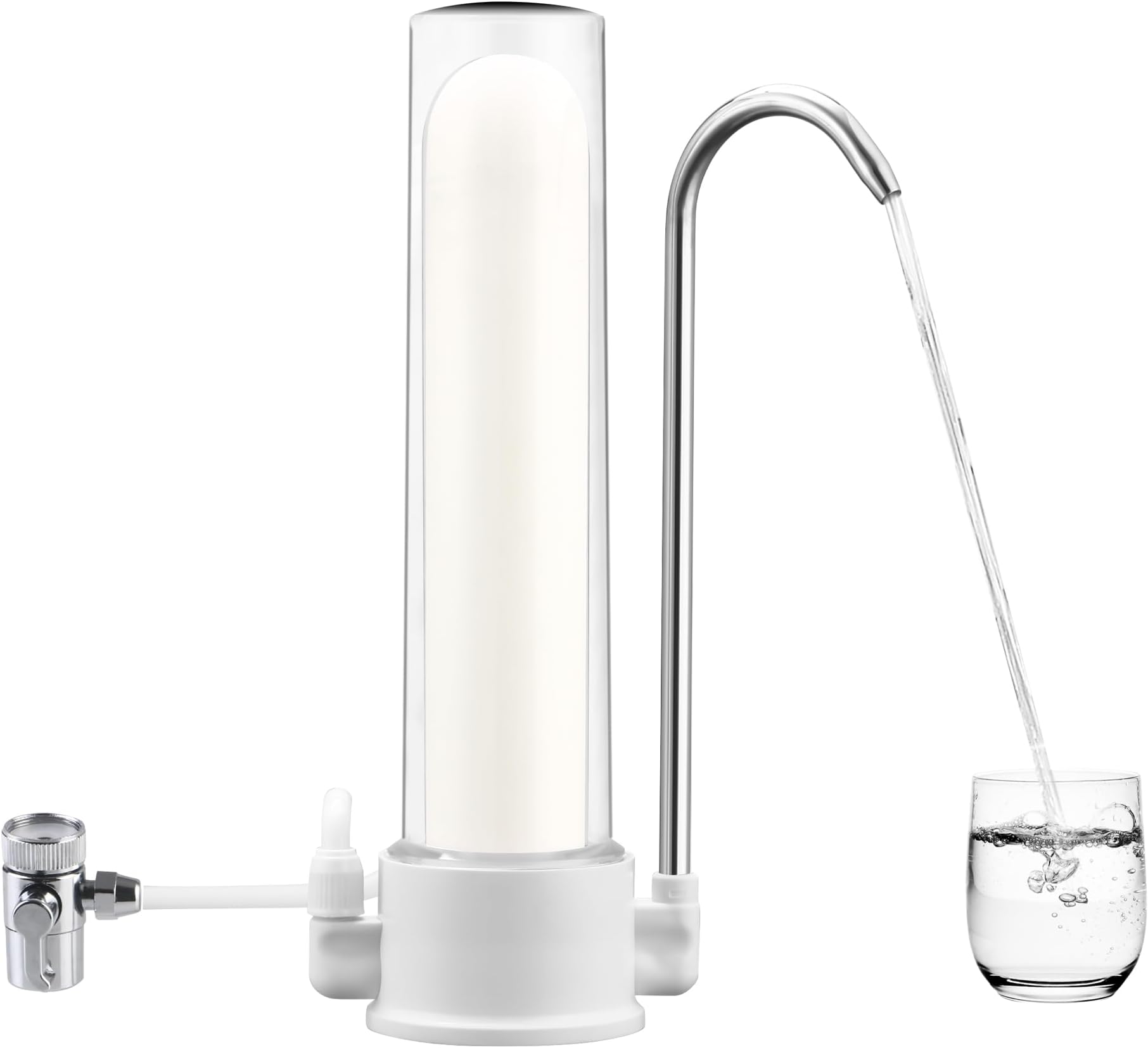 Countertop Water Filter System 8000 Gallons Food Grade ABS Plastic Faucet Water Filter with Washable Ceramic Filter Element Reduces 99% Chlorine, Heavy Metals, Sediment, Bad Taste (1 Filter Included)