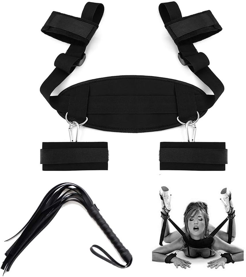 Poison Pear Adjustable Thigh and Wrist Restraint Straps Support Strap with Whip