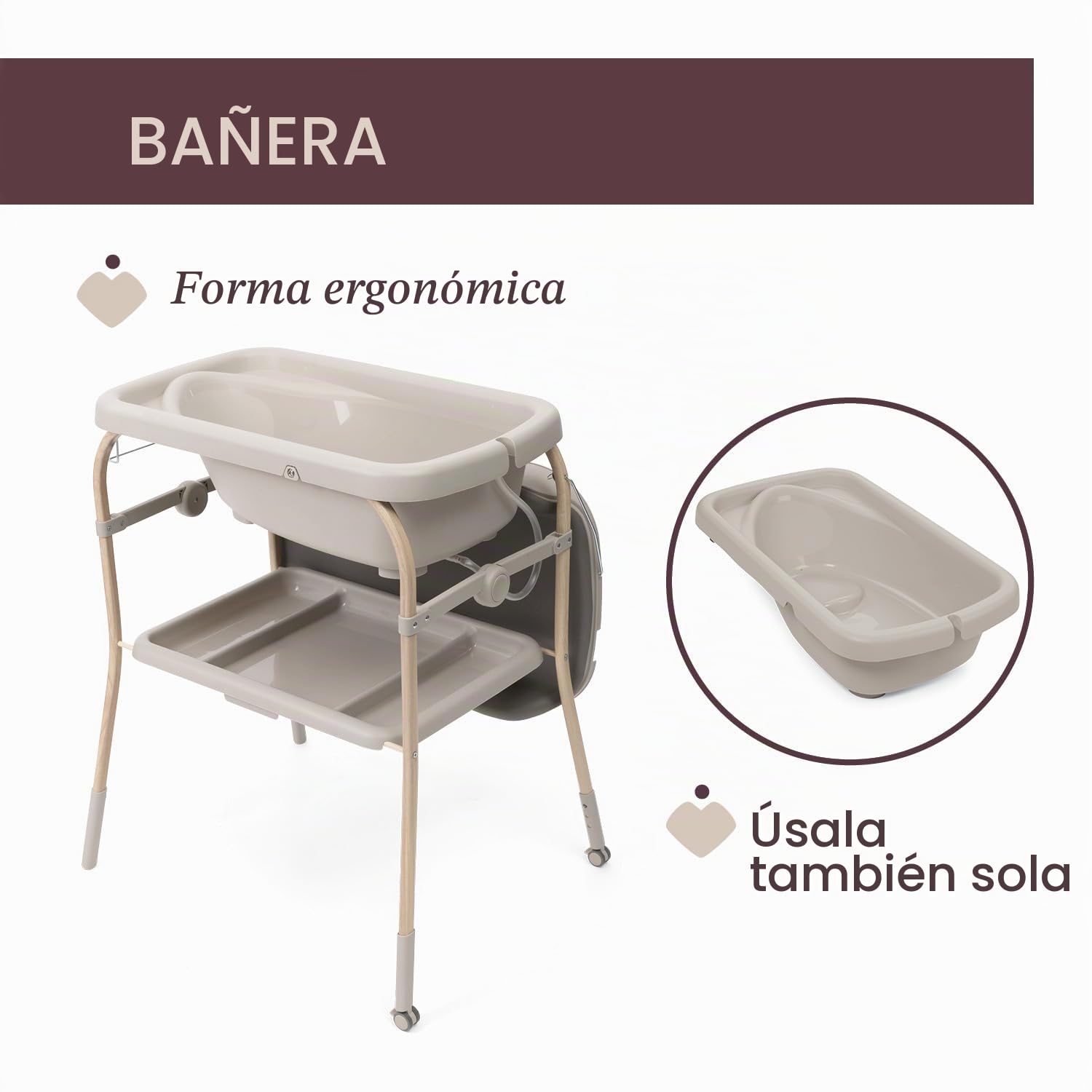 Chicco Cambiador Plegable Soft Bubble Armonía, Cambiador para Bebé con Bañera Integrada, Cubeta Extraíble 4en1, Estructura Ahorraespacio con Ruedas, Altura Regulable, Patas con Efecto Madera