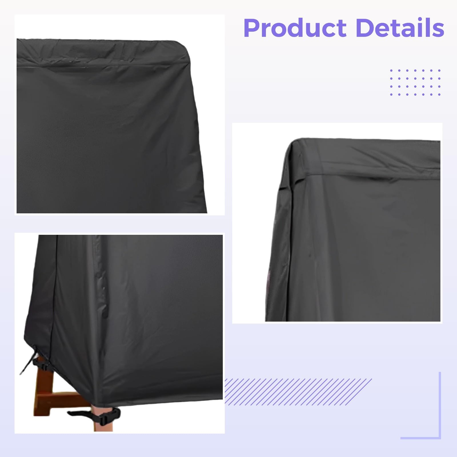 A-Rahmen, Hollywoodschaukel, 3-Sitzer, wasserdicht, schwarz, 420D Polyester, mit Schnallen und Reißverschlüssen