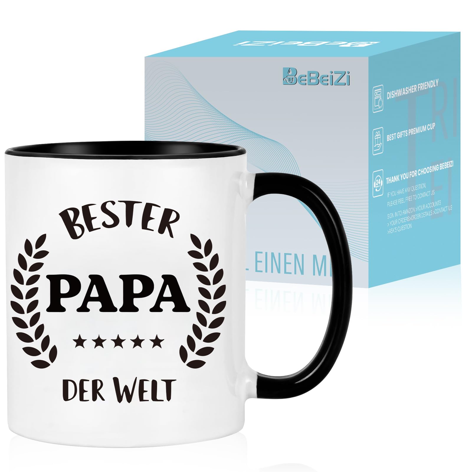 BeBeiZi Papa Geschenk: Tasse 'Bester Papa der Welt' - Für Vatertag, Geburtstag, Weihnachten - Geschenk für Männer