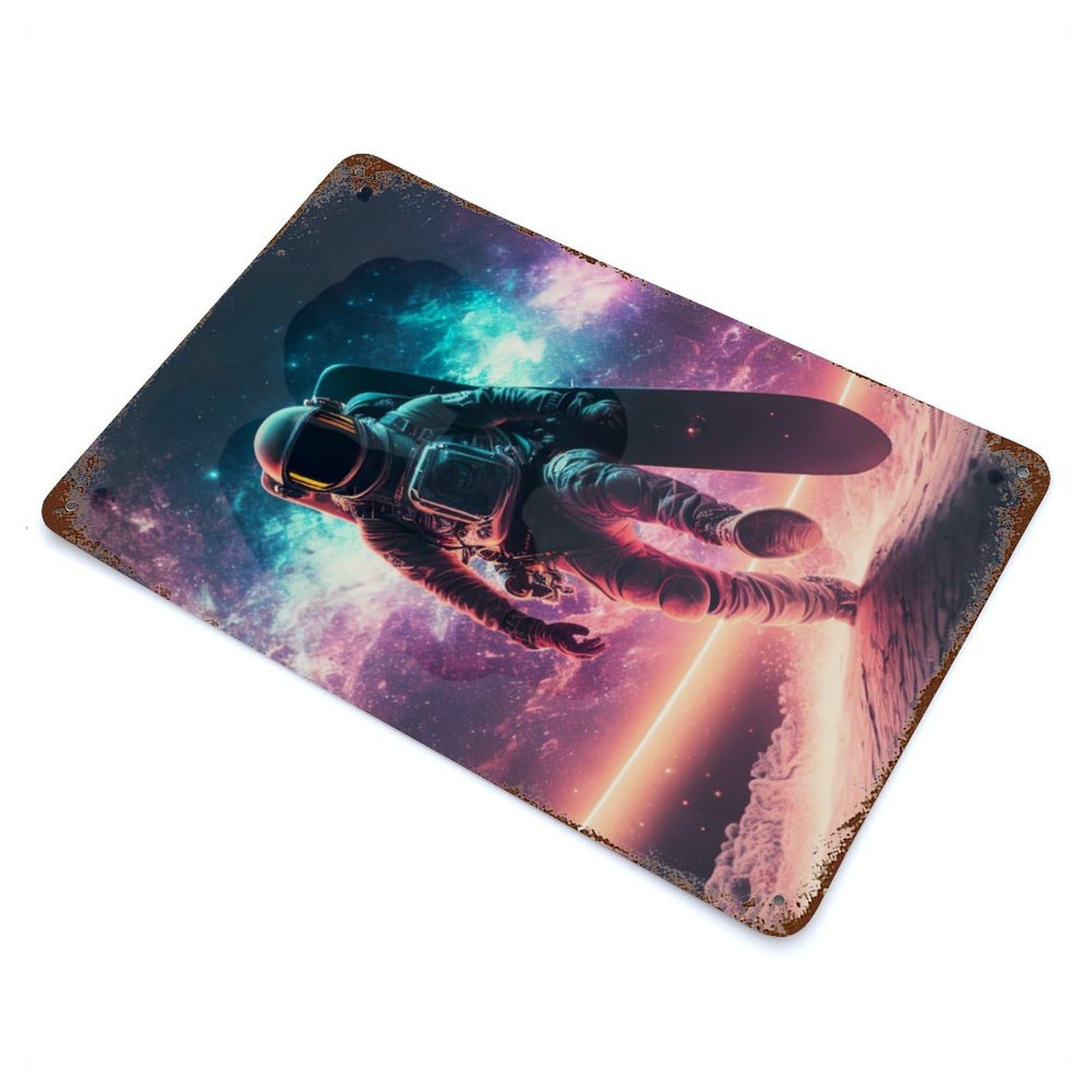 Rust Effect Tin Sign Nebula Surfer 11.8"x7.9", Vintage Wall Decor for Basement, Hobby Room And Garage Decor