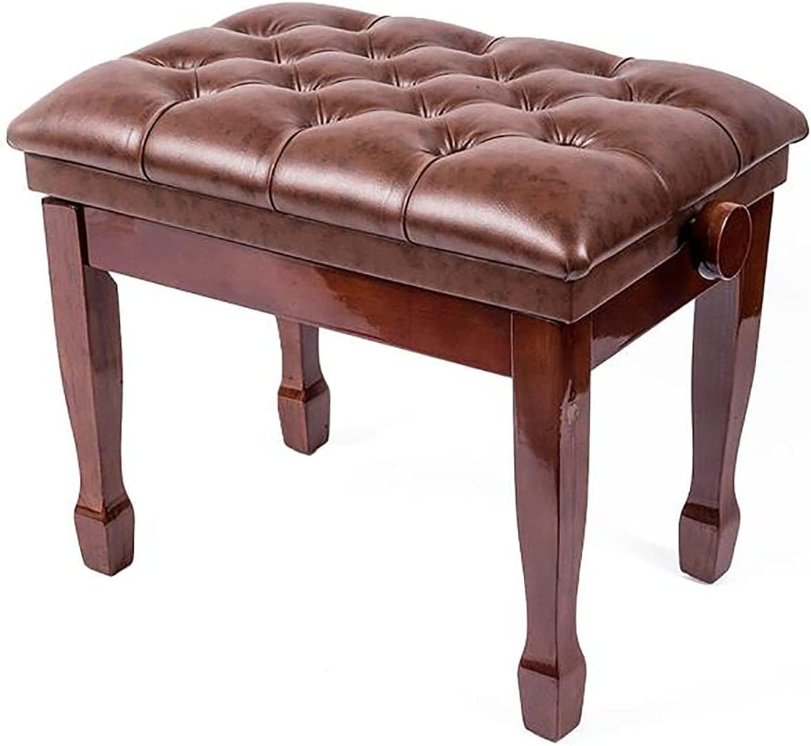 Ława do pianina ze schowkiem Ława do klawiatury skórzana Ława do pianina, 58 x 41 x 48-58 cm (Mahoń) (Teak)