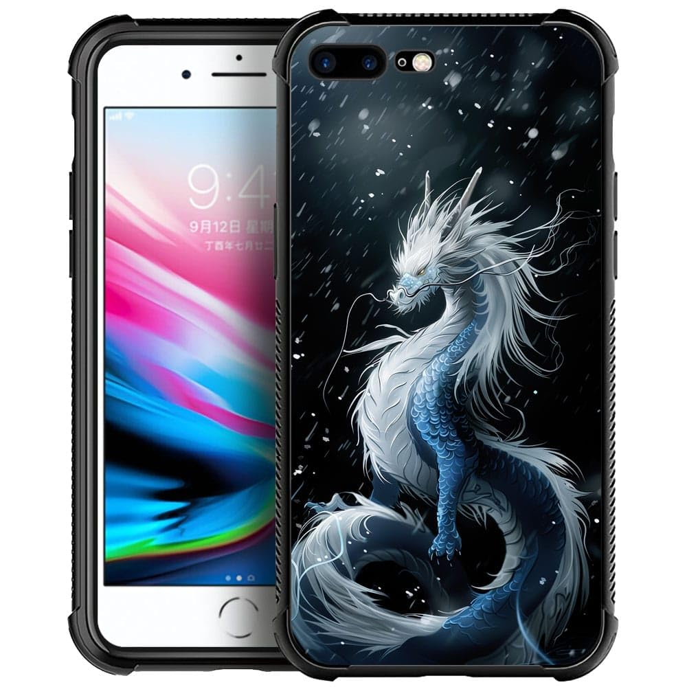 CARLOCA Compatible with iPhone 7/8/SE 2020 Case Cases for Girls Women Boys,White Dragon Pattern Design Shockproof Anti-Scratch Case for iPhone 7/8/SE2
