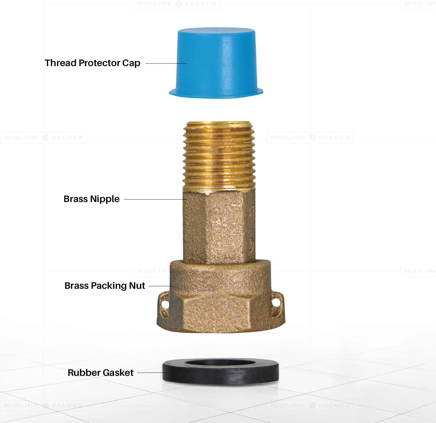 Solid Brass Water Meter Coupling Adapter with Nut and Gasket