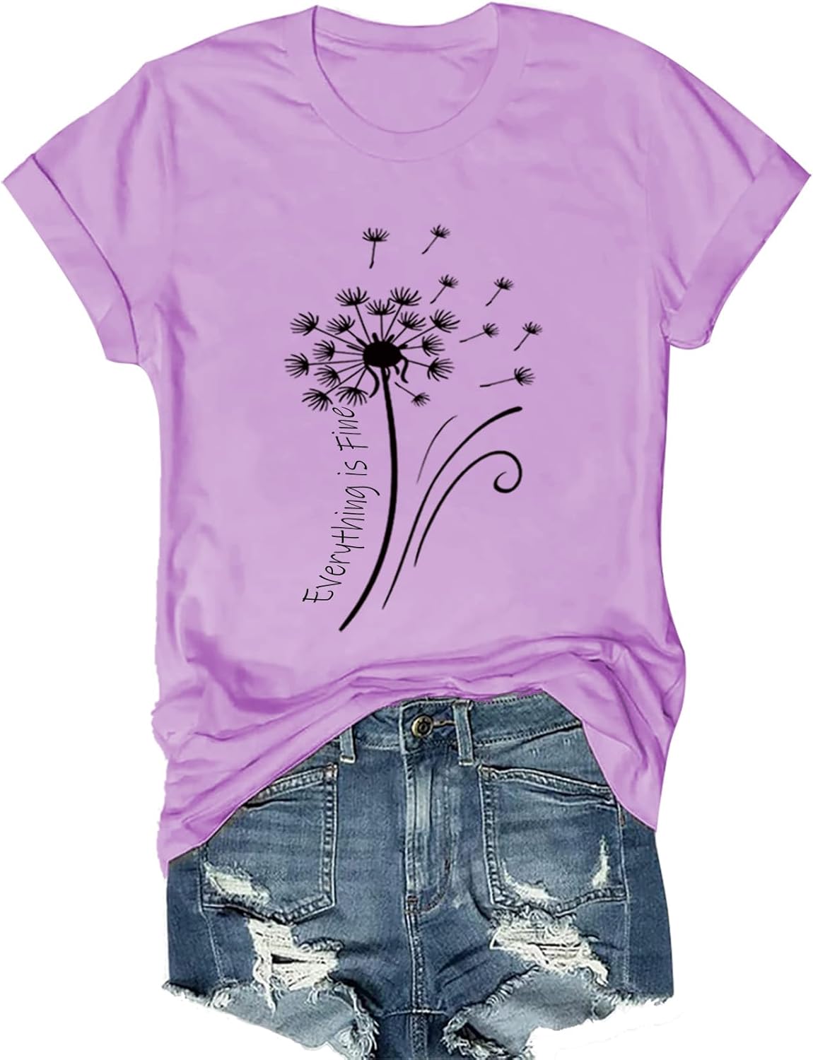 Womens t Shirts Short Sleeve Casual Summer Loose Round Neck Everything is Fine & Dandelion Graphic Tops for Women - Image 4