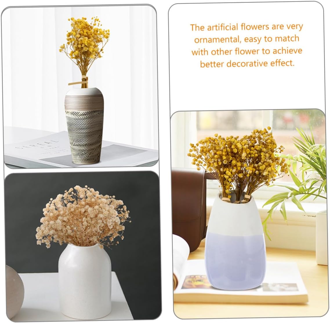 Mobestech 6pcs Natural Dried Babys Breath Flower Bouquet Mini Breath Artificial Flowers for Wedding Party Home Decor Centerpiece Floral Arrangement