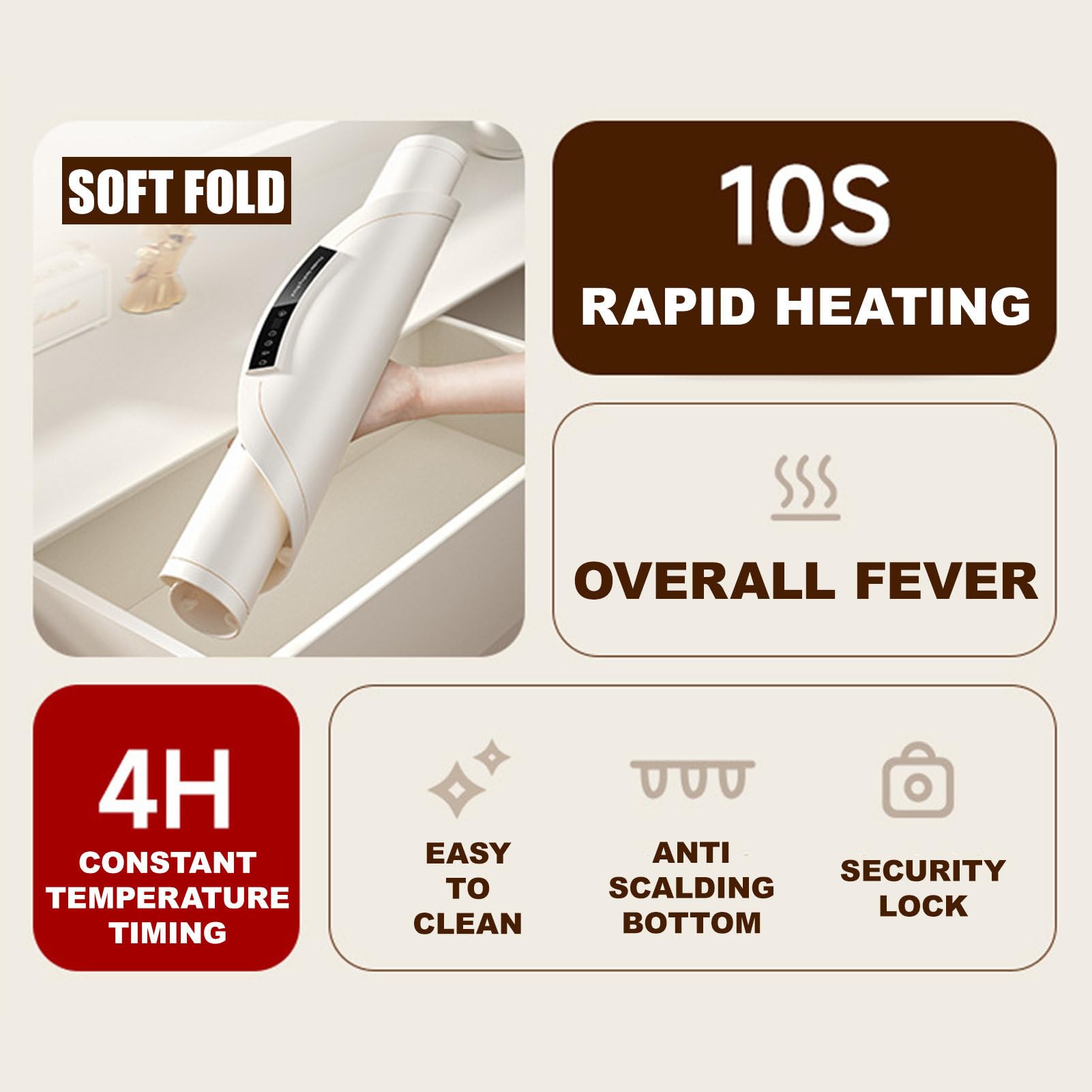 Bandeja calentadora eléctrica portátil con control de temperatura ajustable de 40 a 120 ℃ y temperatura constante con temporizador de 4 horas - Placa calefactora plegable para calentamiento rápido,